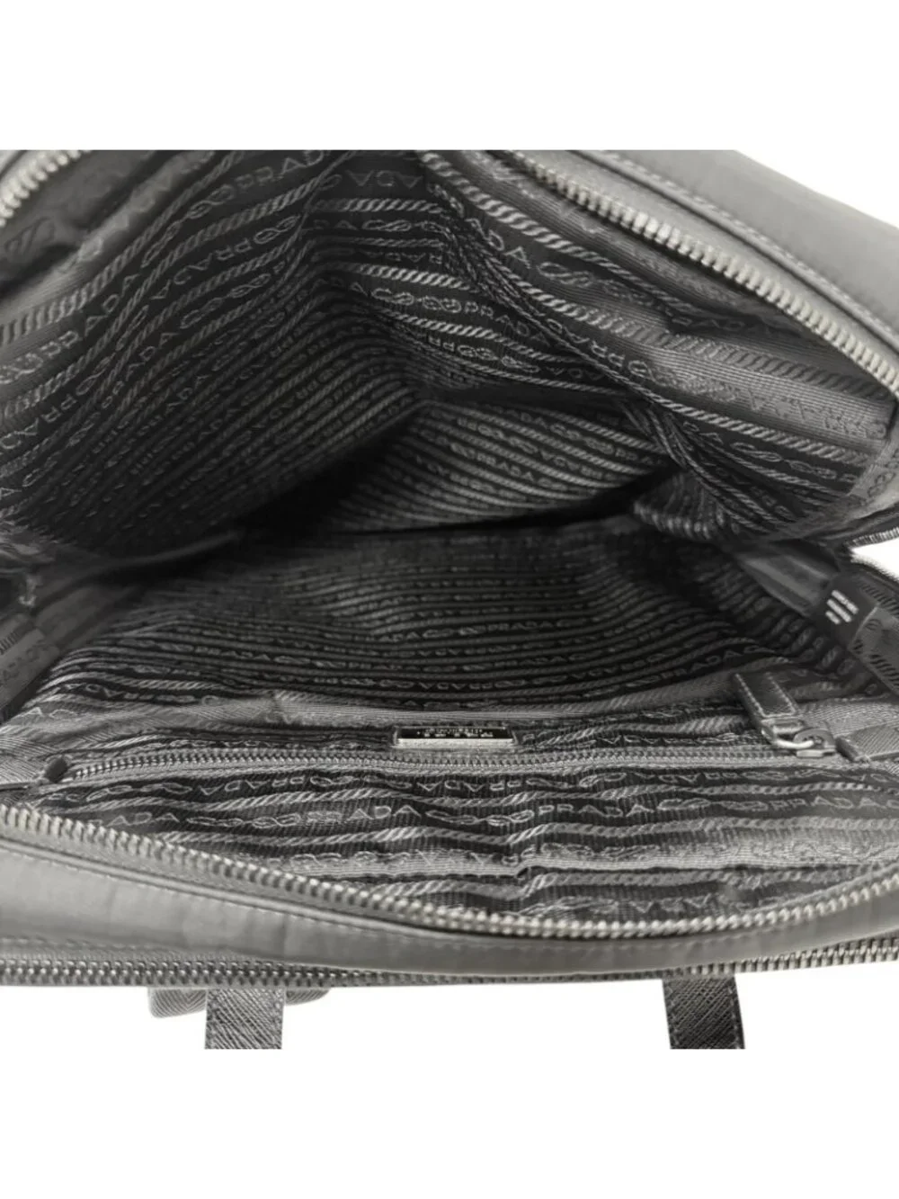 Prada Triangle Logo Re-Nylon Saffiano Leather Backpack with Day Pack Black